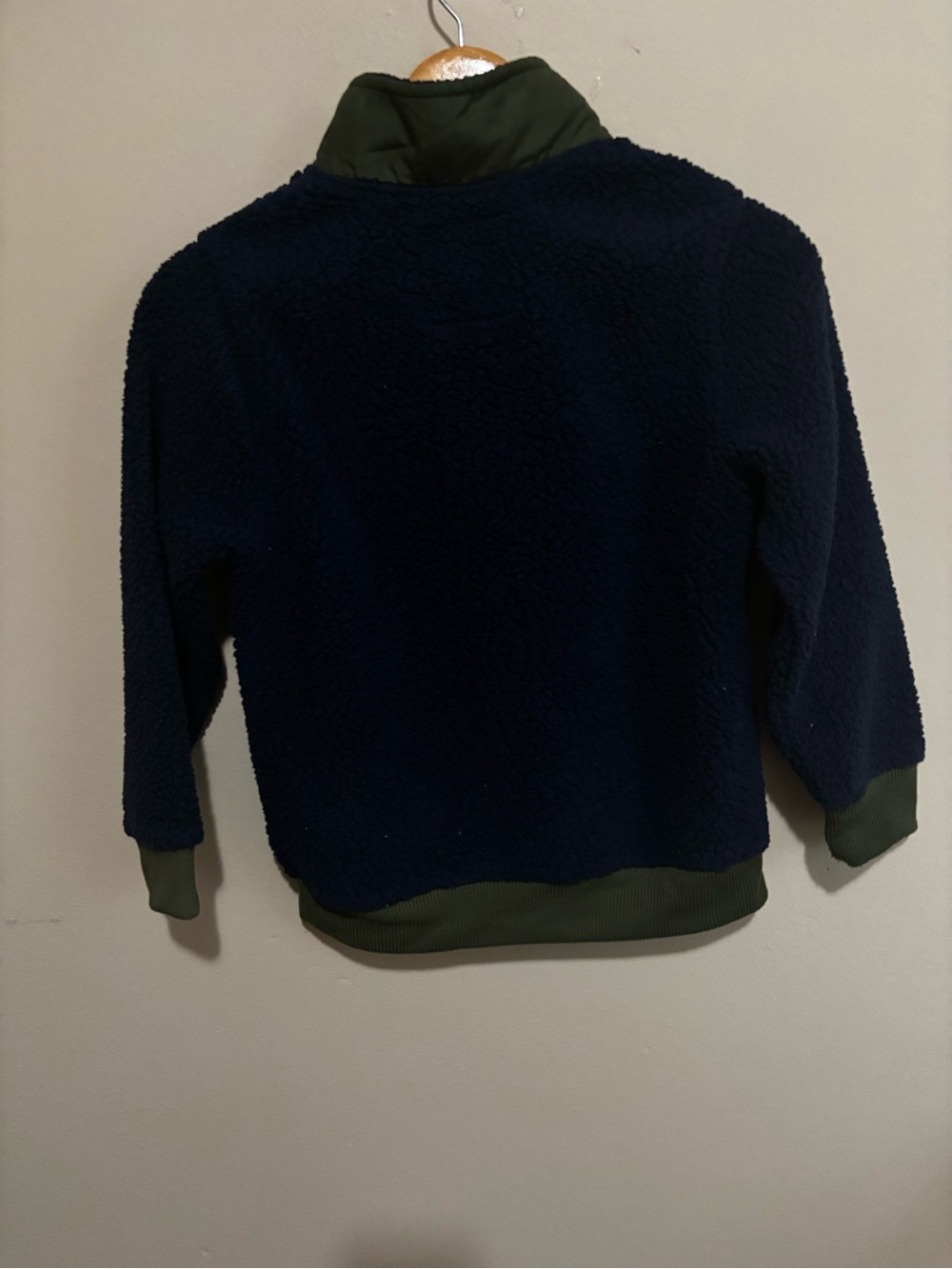365 Kids Navy Sherpa Fleece Quarter Zip Pullover Jacket Size 8 Green Trim - Picture 6 of 9